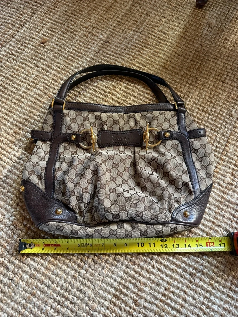 ⚜️ GUCCI VINTAGE GG CANVAS JOCKEY SHOULDER TOTE BROWN ⚜️